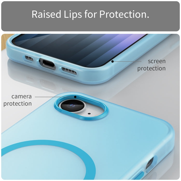For iPhone 16e MagSafe Frosted Translucent TPU + PC Full Coverage Phone Case(Blue) by bashfashion