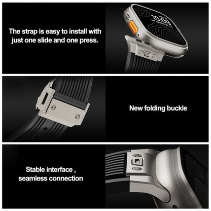 For Apple Watch Series 10 42mm Vertical Texture Titanium Buckle Elastic Silicone Watch Band(Starlight) by bashfashion