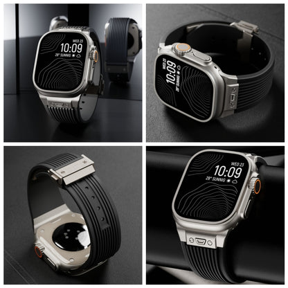 For Apple Watch Ultra 49mm Vertical Texture Titanium Buckle Elastic Silicone Watch Band(Starlight) by bashfashion