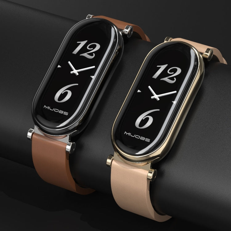 For Xiaomi Smart Band 10 / 9 / 8 Mijobs GT4 First Layer Cowhide Watch Band(Apricot Light Gold) by MIJOBS