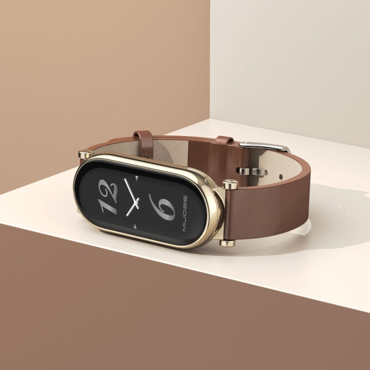 For Xiaomi Smart Band 10 / 9 / 8 Mijobs GT4 First Layer Cowhide Watch Band(Brown Light Gold) by MIJOBS