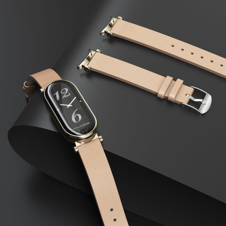 For Xiaomi Smart Band 10 / 9 / 8 Mijobs GT4 First Layer Cowhide Watch Band(Apricot Light Gold) by MIJOBS