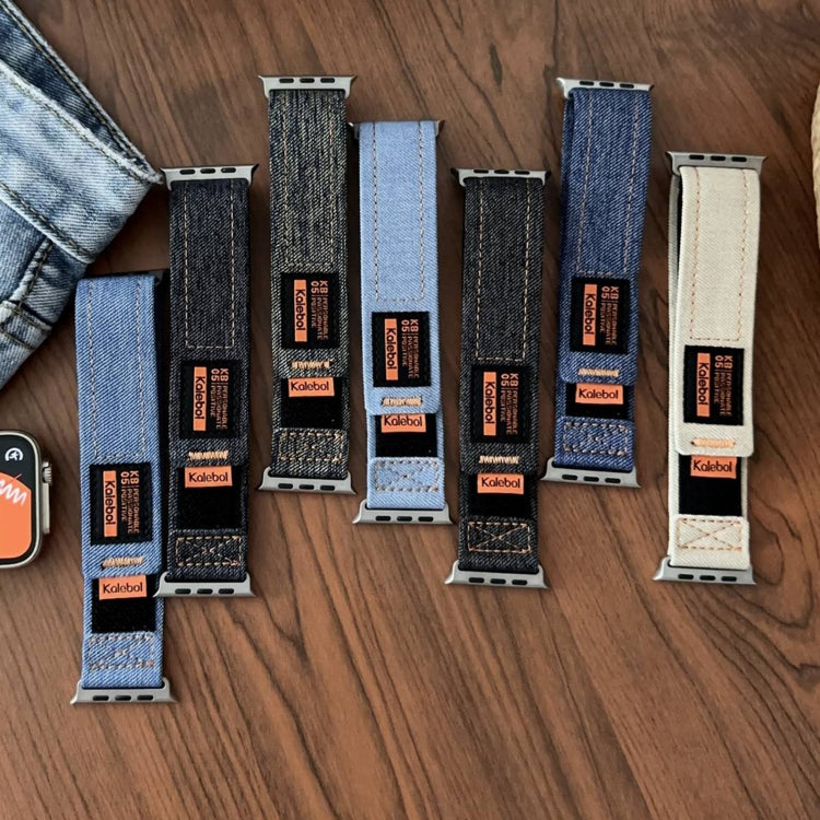 For Apple Watch Series 9 41mm Cowboy Nylon Hook and Loop Fastener Watch Band(Apricot) by bashfashion