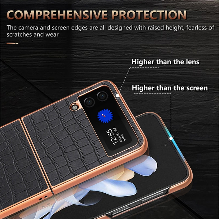 For Samsung Galaxy Z Flip4 5G AZNS Electroplated Frame Crocodile Texture Full Coverage Phone Case(Black) by AZNS