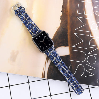 For Apple Watch Series 8&7 41mm / SE 2&6&SE&5&4 40mm / 3&2&1 38mm Glitter Sequins Leather Watch Band(Blue Gold) by bashfashion