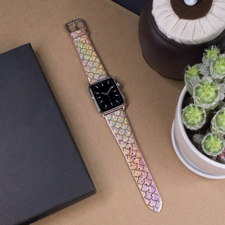 For Apple Watch 5 & 4 44mm / 3 & 2 & 1 42mm Discolor Glitter Fish Scale Texture Watch Band(Rose Gold) by bashfashion