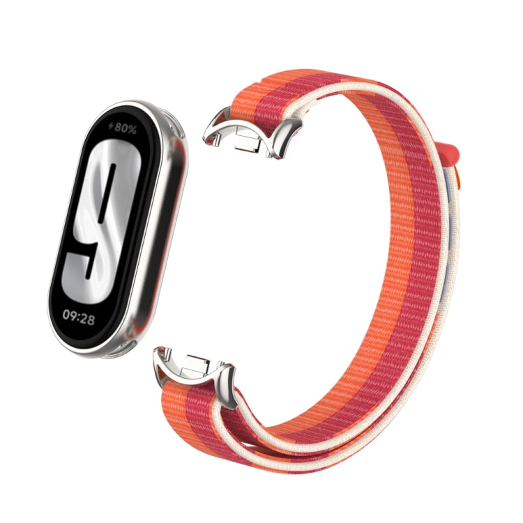 For Xiaomi Smart Band 9 / 8 Metal Connector + Loop Nylon Hook and Loop Fastener Watch Band(Peony) by bashfashion