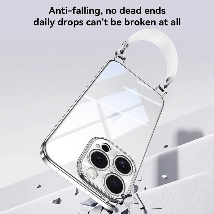 For iPhone 16 Pro Max SULADA Electroplated Clear TPU Soft Frame Phone Case with Wrist Strap(Black) by SULADA