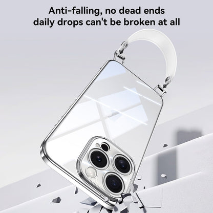 For iPhone 14 SULADA Electroplated Clear TPU Soft Frame Phone Case with Wrist Strap(Black) by SULADA
