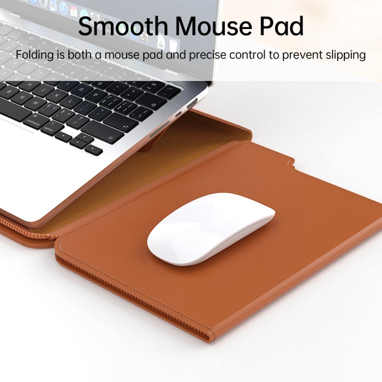 Multifunctional Laptop PU Magnetic Stand Split Liner Bag with Mouse Pad Function, Size:15 inch(Brown) by bashfashion