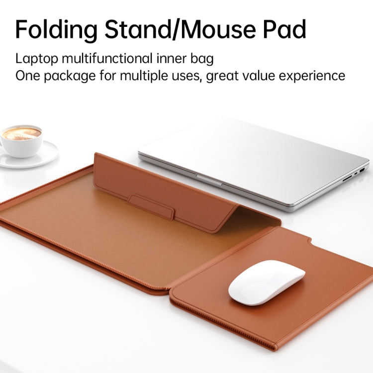 Multifunctional Laptop PU Magnetic Stand Split Liner Bag with Mouse Pad Function, Size:13-14 inch(Rose Gold) by bashfashion