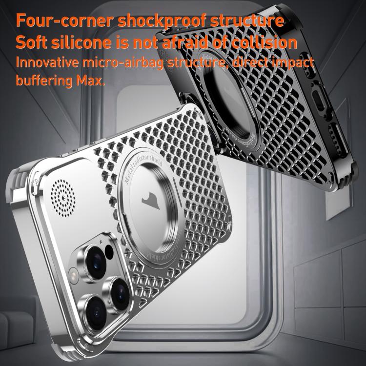 For iPhone 15 Pro R-JUST RJ-64 Aromatherapy Heat Dissipation MagSafe Phone Case with Stand(Silver) by R-JUST