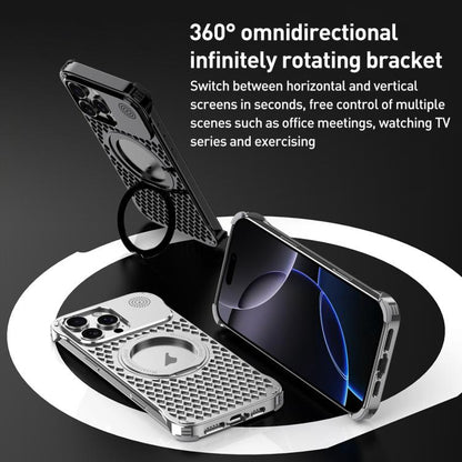 For iPhone 15 Pro R-JUST RJ-64 Aromatherapy Heat Dissipation MagSafe Phone Case with Stand(Silver) by R-JUST