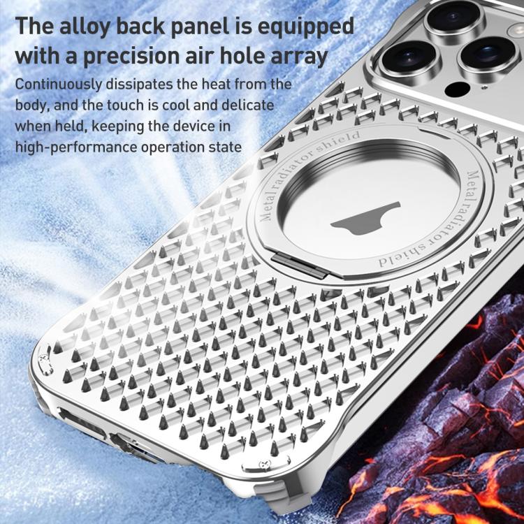 For iPhone 14 Pro Max R-JUST RJ-64 Aromatherapy Heat Dissipation MagSafe Phone Case with Stand(Silver) by R-JUST