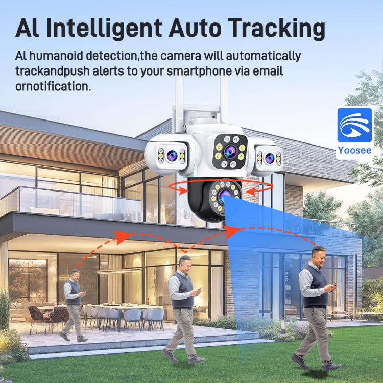 2MP HD 360 Degree Panorama 3 Lens IP66 Waterproof Wireless WiFi Camera, Memory:30 Days Memory Card(US Plug) by bashfashion