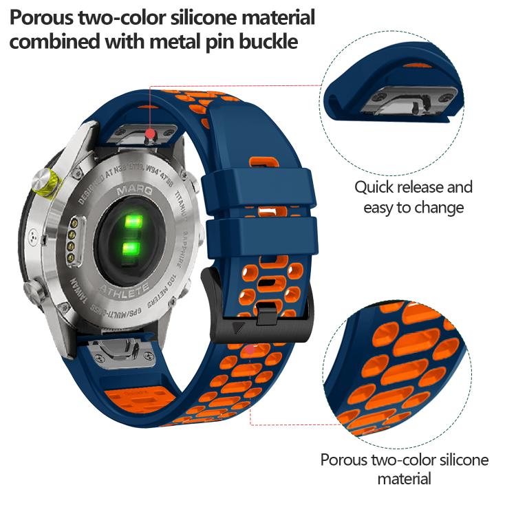 For Garmin Fenix 7X 26mm Kalebol Three Rows Hole Two Color Silicone Watch Band(Light Grey Orange) by Kalebol