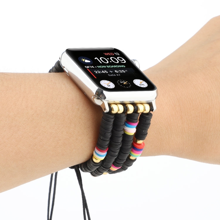Bohemian Style Soft Ceramic Beaded Strap For Apple Series 7 45mm / 6 & SE & 5 & 4 44mm / 3 & 2 & 1 42mm(Black) by bashfashion