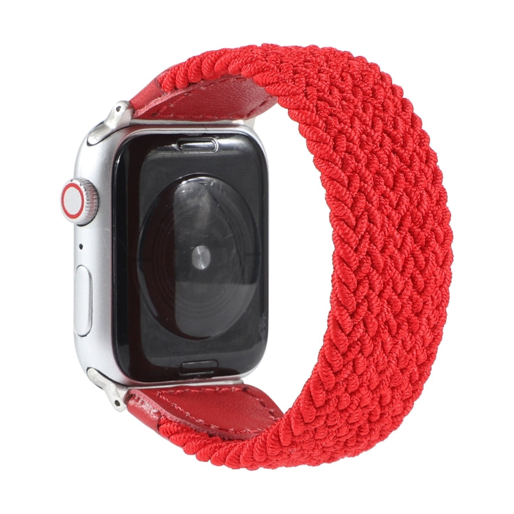 Nylon + Leather Braided Watch Band For Apple Watch Series 9&8&7 41mm / SE 3&SE 2&6&SE&5&4 40mm / 3&2&1 38mm, Size:S(Red) by bashfashion