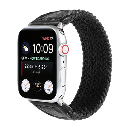 Nylon + Leather Braided Watch Band For Apple Watch Series 7 41mm / 6 & SE & 5 & 4 40mm / 3 & 2 & 1 38mm, Size:M(Black) by bashfashion