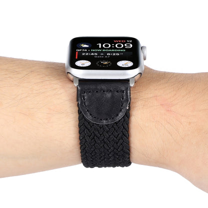 Nylon + Leather Braided Watch Band For Apple Watch Series 7 41mm / 6 & SE & 5 & 4 40mm / 3 & 2 & 1 38mm, Size:M(Black) by bashfashion