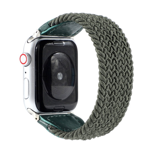 Nylon + Leather Braided Watch Band For Apple Watch Series 9&8&7 41mm / SE 3&SE 2&6&SE&5&4 40mm / 3&2&1 38mm, Size:M(Army Green) by bashfashion