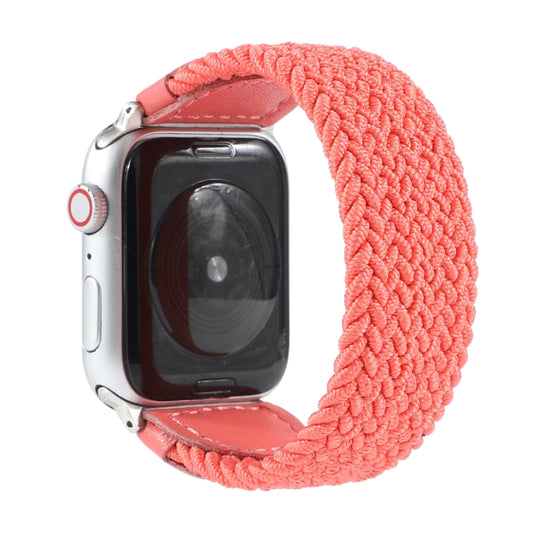 Nylon + Leather Braided Watch Band For Apple Watch Series 7 41mm / 6 & SE & 5 & 4 40mm / 3 & 2 & 1 38mm, Size:M(Rose Red) by bashfashion
