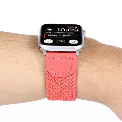 Nylon + Leather Braided Watch Band For Apple Watch Series 7 41mm / 6 & SE & 5 & 4 40mm / 3 & 2 & 1 38mm, Size:M(Rose Red) by bashfashion