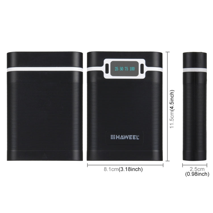 HAWEEL DIY 4 x 18650 Battery (Not Included) 10000mAh Power Bank Shell Box with 2 x USB Output & Display for iPhone, Galaxy, Sony, HTC, Google, Huawei, Xiaomi, Lenovo and other Smartphones(Black) by HAWEEL