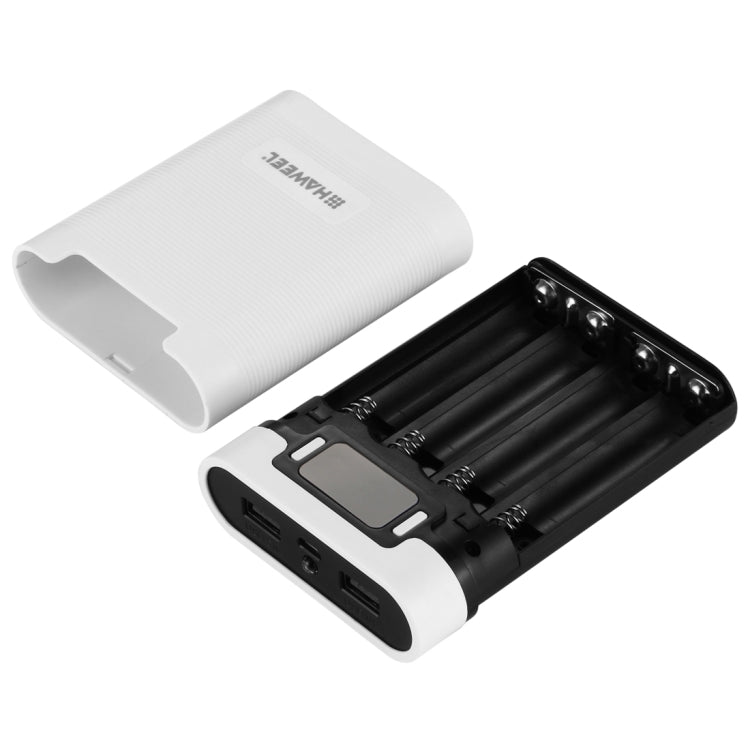 HAWEEL DIY 4 x 18650 Battery (Not Included) 10000mAh Power Bank Shell Box with 2 x USB Output & Display for iPhone, Galaxy, Sony, HTC, Google, Huawei, Xiaomi, Lenovo and other Smartphones(White) by HAWEEL