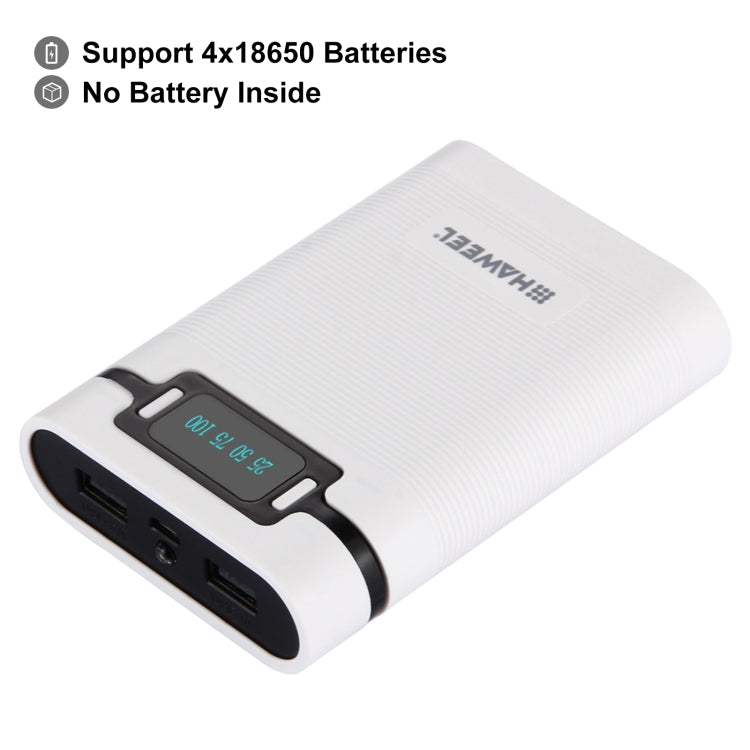 HAWEEL DIY 4 x 18650 Battery (Not Included) 10000mAh Power Bank Shell Box with 2 x USB Output & Display for iPhone, Galaxy, Sony, HTC, Google, Huawei, Xiaomi, Lenovo and other Smartphones(White) by HAWEEL