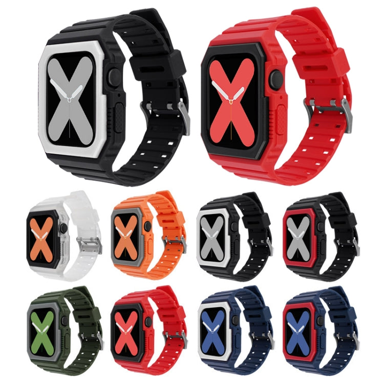 Silicone Strap with Case For Apple Watch Series 9&8&7 41mm / SE 3&SE 2&6&SE&5&4 40mm / 3&2&1 38mm(Blue+Red) by bashfashion