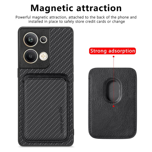 For OPPO Reno9 Pro+ Carbon Fiber Leather Card Magsafe Magnetic Phone Case(Black) by bashfashion