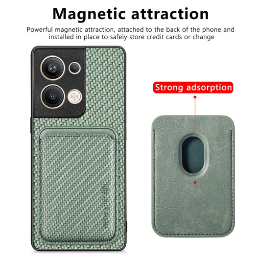 For OPPO Reno9 Pro+ Carbon Fiber Leather Card Magsafe Magnetic Phone Case(Green) by bashfashion