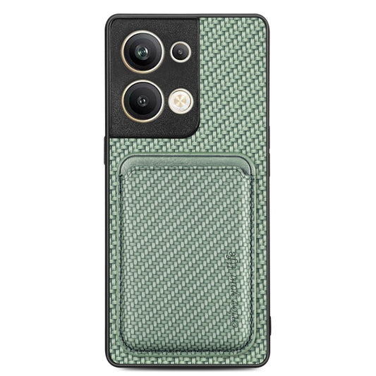 For OPPO Reno9 Pro+ Carbon Fiber Leather Card Magsafe Magnetic Phone Case(Green) by bashfashion