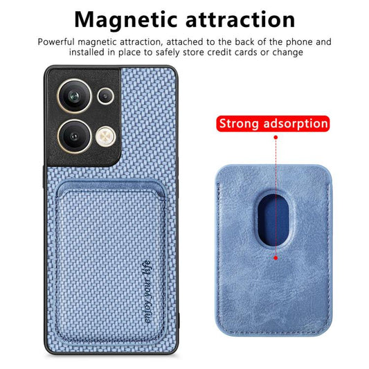 For OPPO Reno9 Carbon Fiber Leather Card Magsafe Magnetic Phone Case(Blue) by bashfashion
