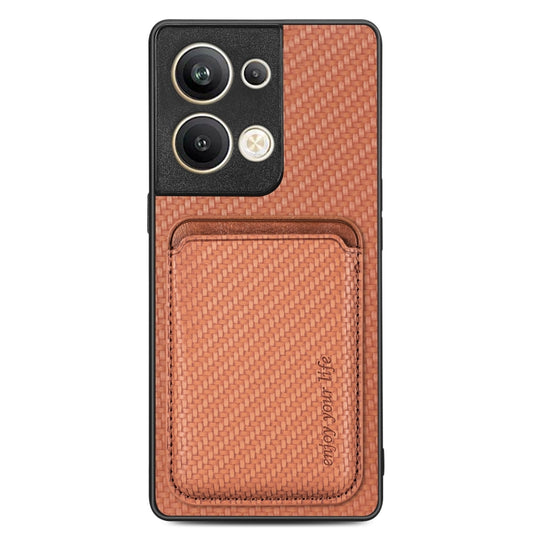 For OPPO Reno9 Carbon Fiber Leather Card Magsafe Magnetic Phone Case(Brown) by bashfashion