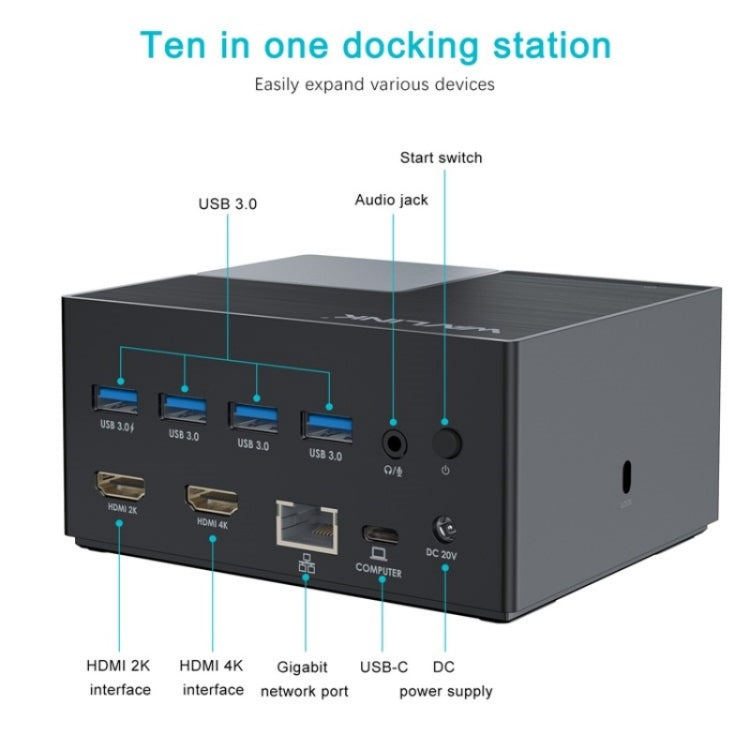 WAVLINK UG76PD2 3.5mm Audio, Gigabit Network Port Dual HD Universal Docking Station(AU Plug) by WAVLINK