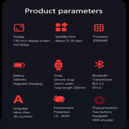 EX100 1.95 inch Color Screen Smart Watch, Support Bluetooth Call / Health Monitoring(Black) by bashfashion