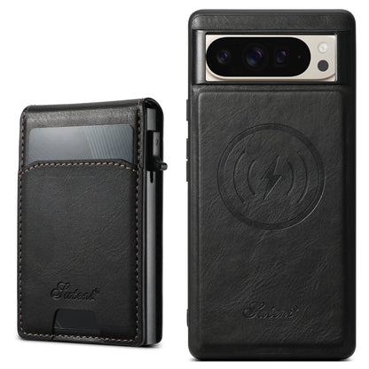 For Google Pixel 9 Pro XL Suteni H19 Oil Wax 2-in-1 MagSafe Removable Card Box Back Phone Case(Black) by Suteni