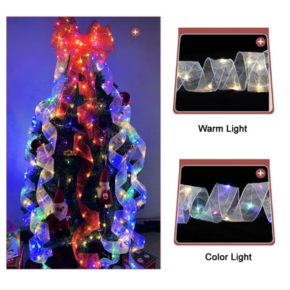 Christmas Ornament Double Light Board Yarn Ribbon String Lights, Specification: 5m(Silver Warm Light) by bashfashion