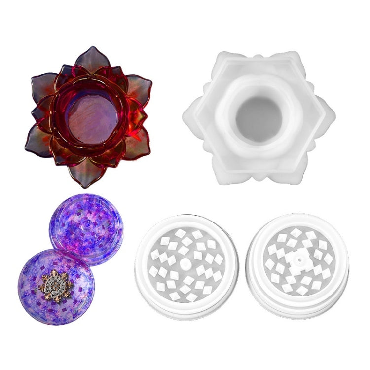 DIY Crystal Epoxy Silicone Mold Combination Set, Shape: Lotus Storage+Grinding Device by bashfashion