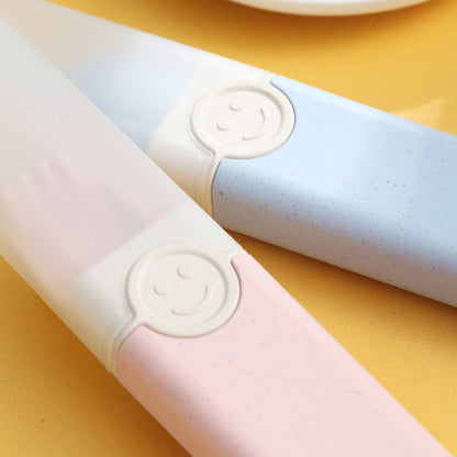 4 In 1 Portable Wheat Straw Tableware Set Outdoor Travel Storage Tableware Box, Style: B With Chopsticks (Beige) by bashfashion