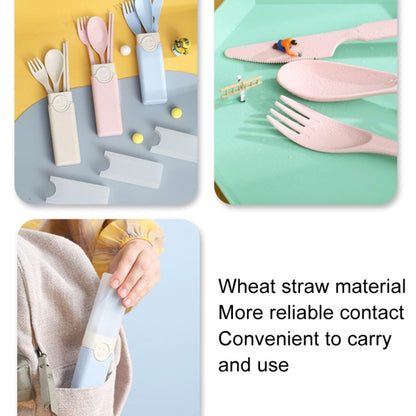4 In 1 Portable Wheat Straw Tableware Set Outdoor Travel Storage Tableware Box, Style: A With Chopsticks (Blue) by bashfashion