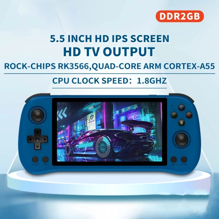 POWKIDDY X55 Game Console 5.5 Inch 1280 X 720 IPS Screen RK3566 Linux System Open-Source Retro Video Player 16GB+256GB(Blue) by POWKIDDY