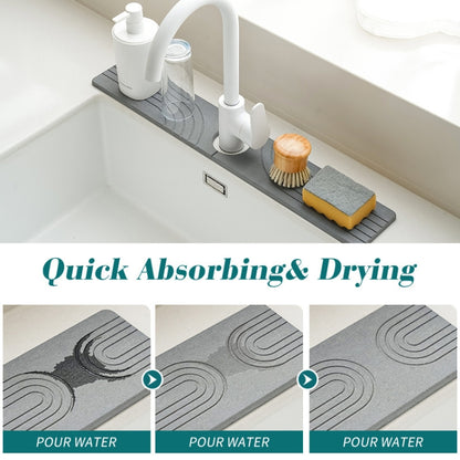 Faucet Sink Drying Mat Diatomaceous Earth Stone Splashproof Absorbent Sink Drainage Mat, Color: K05 White(60x10cm) by bashfashion