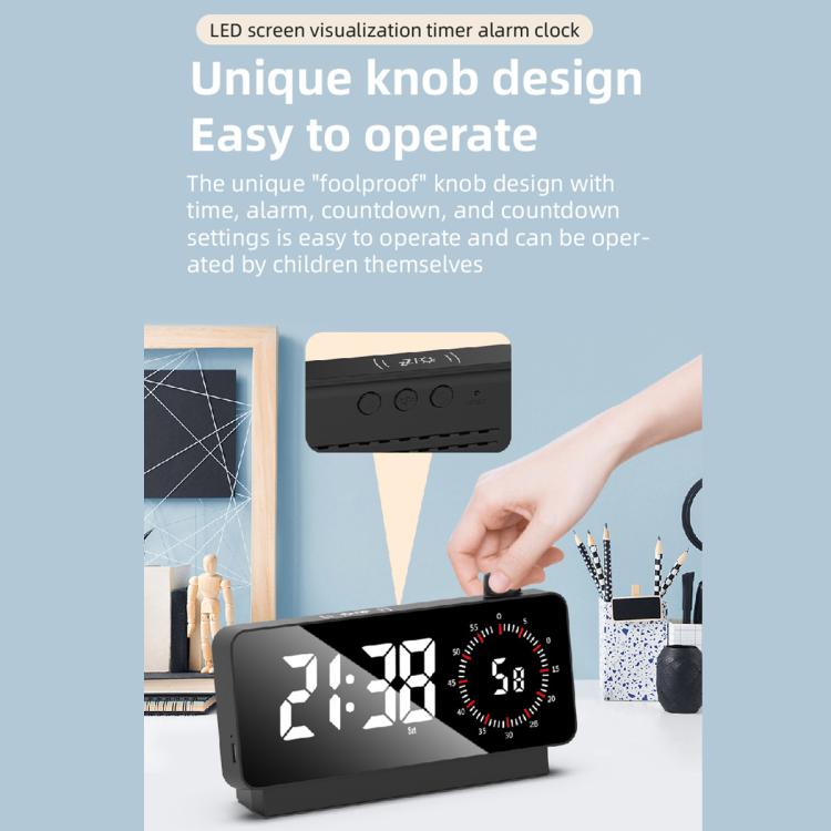 Multi-Functional LED Screen Mirror Charging Alarm Clock Reminder Visual Timer(Black) by bashfashion