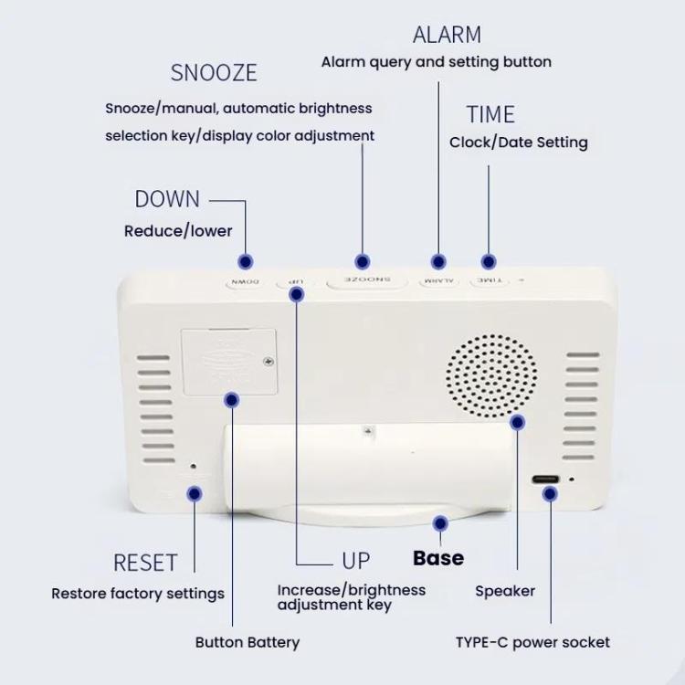 11 Colors Dynamic RGB Digital Alarm Clock 12/24H 6 Levels Brightness 2 Alarms Table Clock(Black Shell) by bashfashion