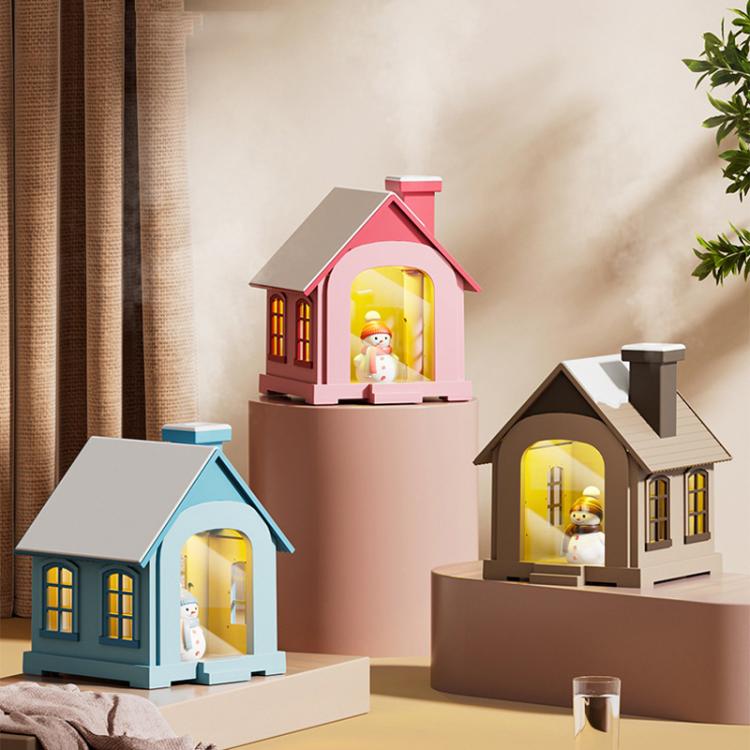 500ML Portable Mini Snow House Humidifier USB Desktop Snowman Colorful Ambient Light Air Humidifiers, Size: Plug-in(Blue) by bashfashion