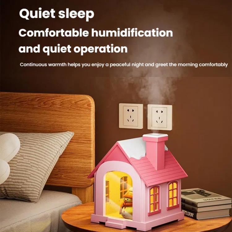 500ML Portable Mini Snow House Humidifier USB Desktop Snowman Colorful Ambient Light Air Humidifiers, Size: Plug-in(Blue) by bashfashion