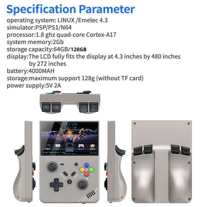 R43 Pro Handheld Game Console 4K HD 4.3-Inch Screen Home Portable Video Game Player, Spec: Translucent Black 128G by bashfashion